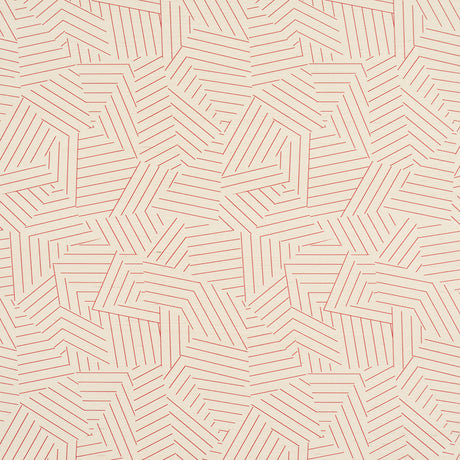 Deconstructed Stripe Sisal wallpaper in red by Miles Redd for Schumacher, featuring a geometric stripe pattern on sisal