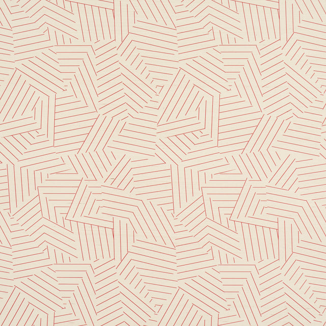 Deconstructed Stripe Sisal wallpaper in red by Miles Redd for Schumacher, featuring a geometric stripe pattern on sisal