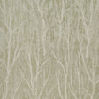 Komorebi Illuminated Forest wallpaper by Schumacher featuring a shimmering arboreal pattern in a bedroom setting.