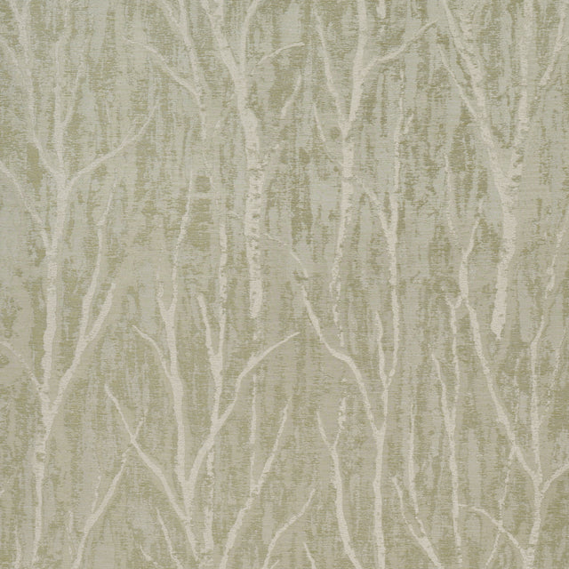 Komorebi Illuminated Forest wallpaper by Schumacher featuring a shimmering arboreal pattern in a bedroom setting.
