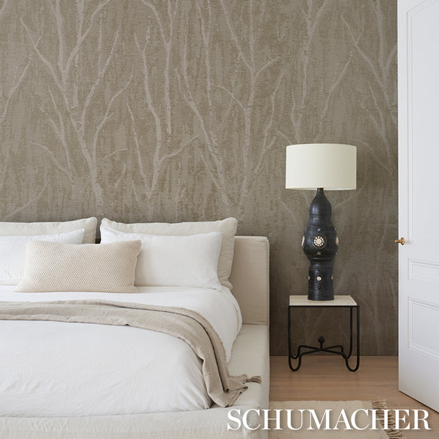 Komorebi Golden Hour by Schumacher Textured Metallic Wallpaper – Schumacher 5016592, 55 in x 35 ft