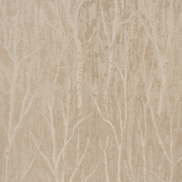 Komorebi Golden Hour wallpaper by Schumacher featuring a shimmering arboreal pattern in a textural metallic weave.