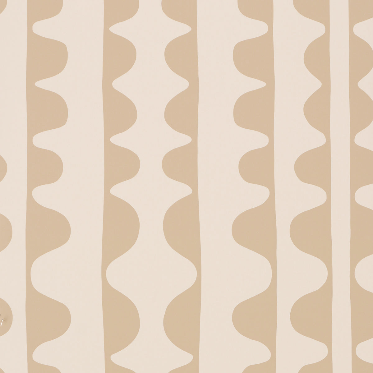 Drift Hand Print wallpaper in Wafer by Schumacher, featuring a modern wavy stripe pattern in beige and cream.