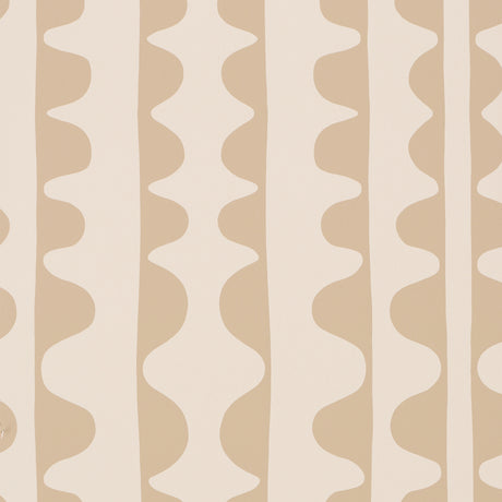 Drift Hand Print wallpaper in Wafer by Schumacher, featuring a modern wavy stripe pattern in beige and cream.
