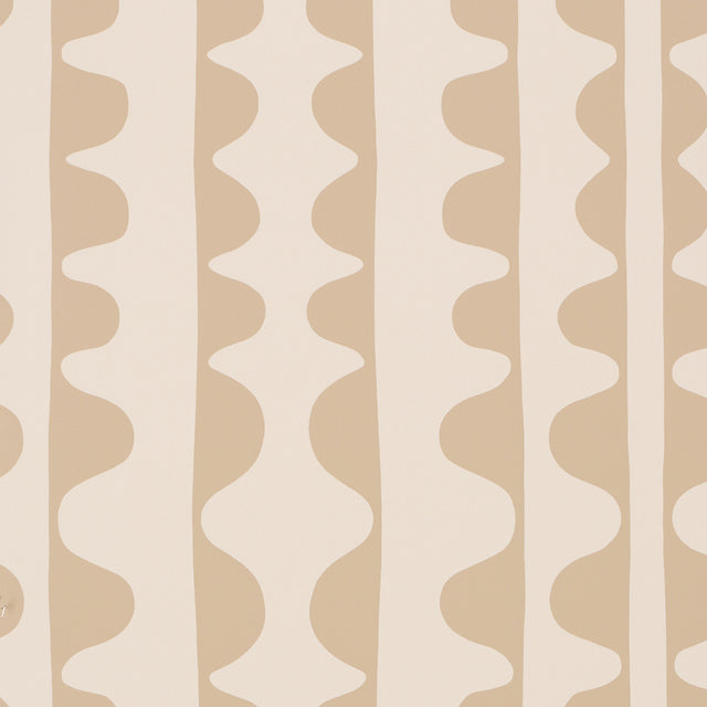 Drift Hand Print wallpaper in Wafer by Schumacher, featuring a modern wavy stripe pattern in beige and cream.