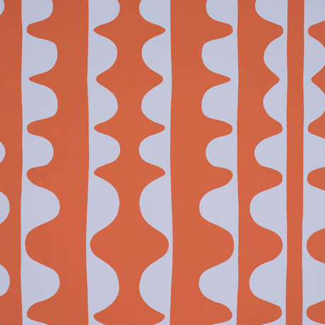 DRIFT wallpaper in Currant by Schumacher, featuring bold wavy vertical stripes in orange and white, modern geometric design.
