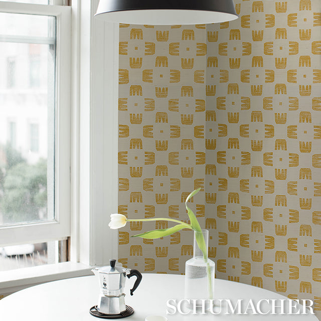 Raze Sisal Maize by Hadiya Williams Modern Checkerboard Sisal Wallpaper – Schumacher 5016630