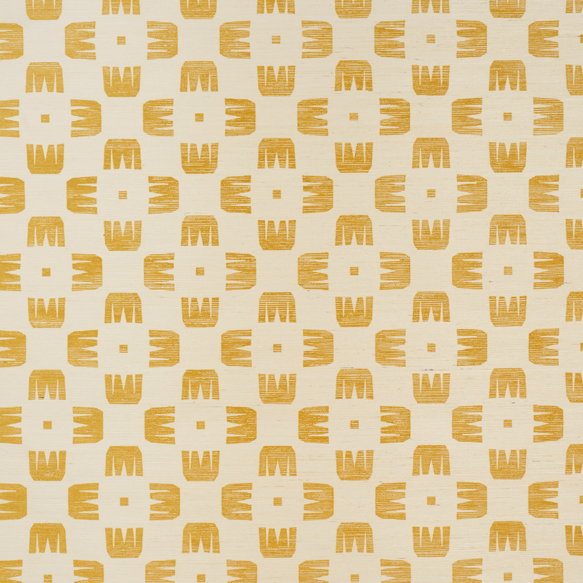 Raze Sisal wallpaper in Maize by Hadiya Williams for Schumacher, featuring a modern checkerboard pattern with comb shapes in yellow on a textured background.