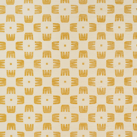 Raze Sisal wallpaper in Maize by Hadiya Williams for Schumacher, featuring a modern checkerboard pattern with comb shapes in yellow on a textured background.