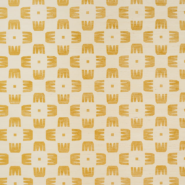Raze Sisal wallpaper in Maize by Hadiya Williams for Schumacher, featuring a modern checkerboard pattern with comb shapes in yellow on a textured background.