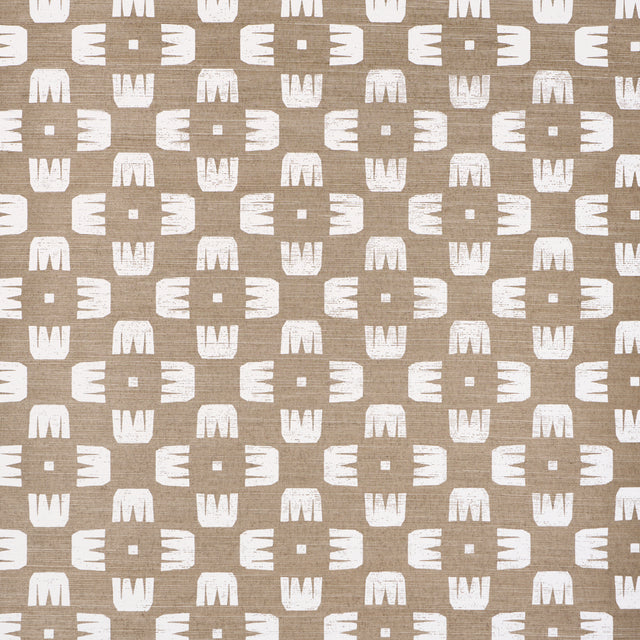 Raze Sisal wallpaper in Dust by Hadiya Williams for Schumacher, featuring a modern checkerboard pattern with white comb shapes on a textured neutral background.