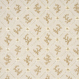 Corail Leaf Trellis wallpaper in Champagne by Timothy Corrigan for Schumacher, featuring a delicate coral and floral trellis pattern with metallic accents.