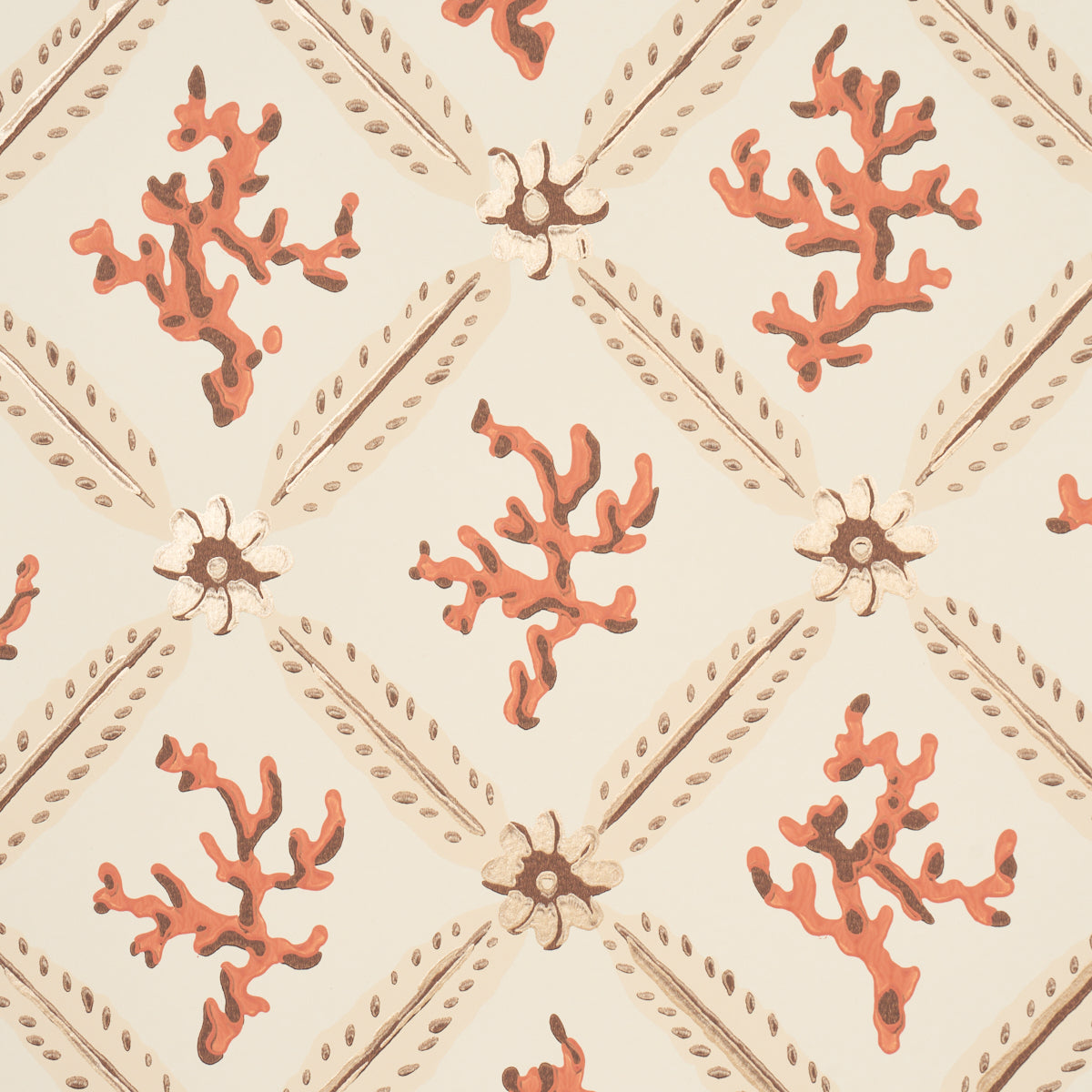 Corail Leaf Trellis Coral by Timothy Corrigan Designer Wallpaper – Schumacher 5016641