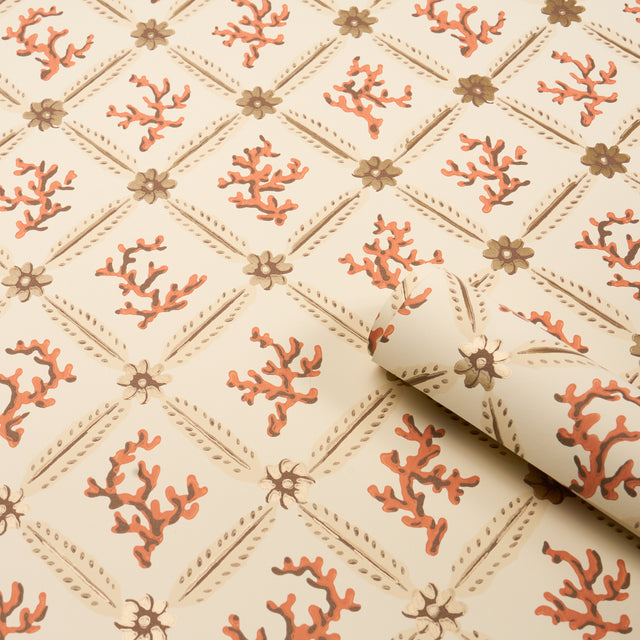 Corail Leaf Trellis Coral by Timothy Corrigan Designer Wallpaper – Schumacher 5016641