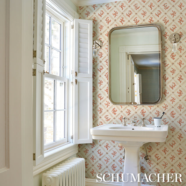 Corail Leaf Trellis Coral by Timothy Corrigan Designer Wallpaper – Schumacher 5016641