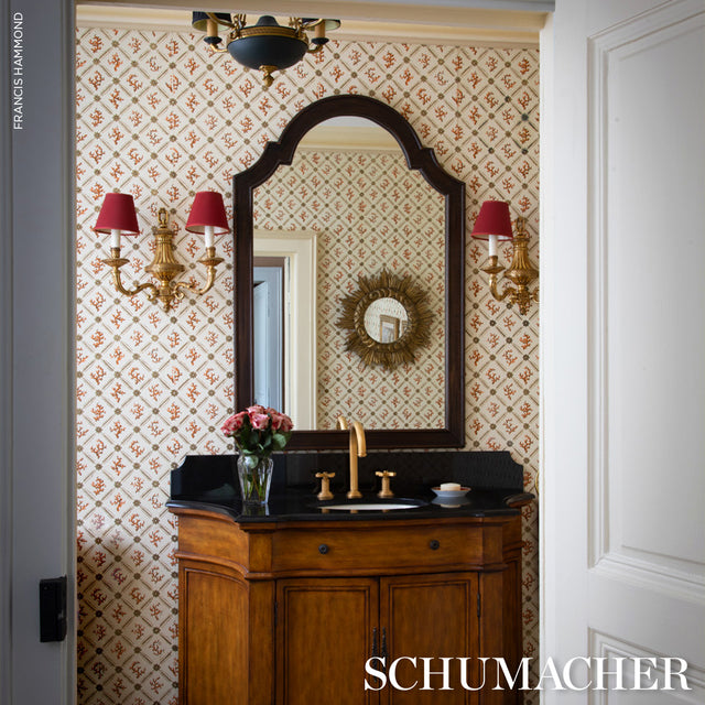 Corail Leaf Trellis Coral by Timothy Corrigan Designer Wallpaper – Schumacher 5016641