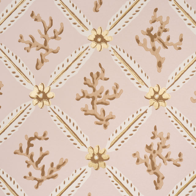 Corail Leaf Trellis Blush by Timothy Corrigan Botanical Trellis Wallpaper – Schumacher 5016642
