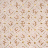 Corail Leaf Trellis wallpaper in blush by Timothy Corrigan for Schumacher, featuring a delicate coral and floral trellis pattern with metallic accents.