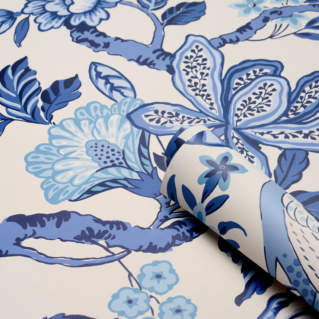 Huntington Gardens Bleu Marine by Schumacher Timothy Corrigan Botanical Wallpaper – Schumacher 5016660