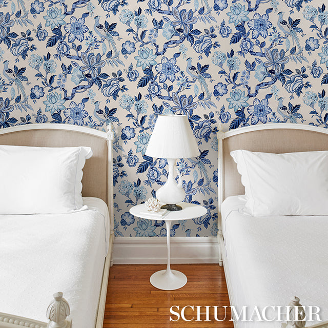 Huntington Gardens Bleu Marine by Schumacher Timothy Corrigan Botanical Wallpaper – Schumacher 5016660