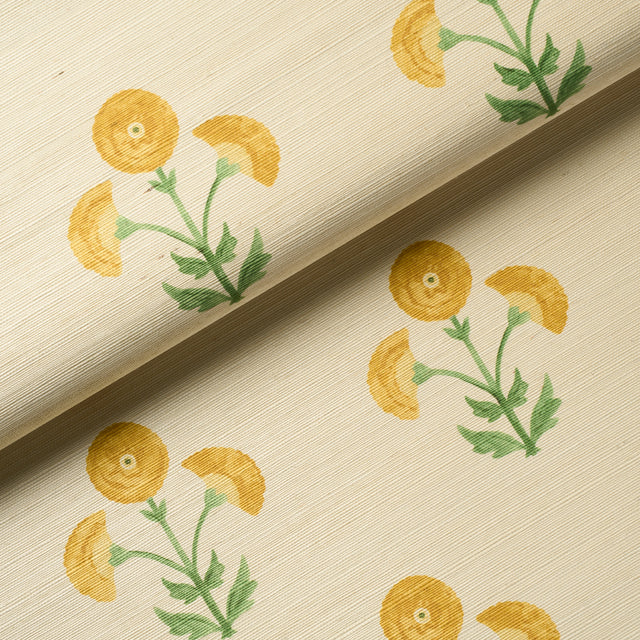 Saranda Flower Sisal Marigold by Schumacher Painterly Floral Wallpaper – Schumacher 5016670