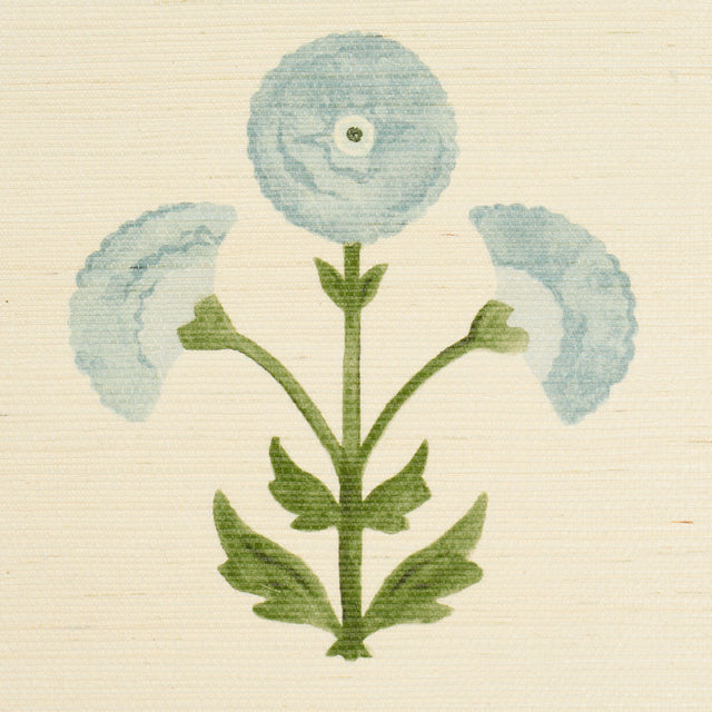 Saranda Flower Sisal Sky by Schumacher Painterly Floral Sisal Wallpaper – Schumacher 5016671
