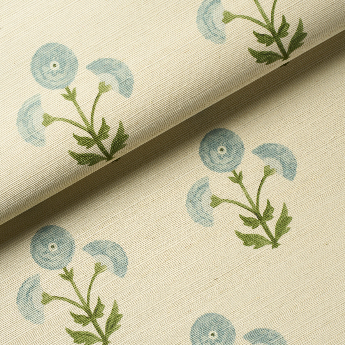 Saranda Flower Sisal Sky by Schumacher Painterly Floral Sisal Wallpaper – Schumacher 5016671