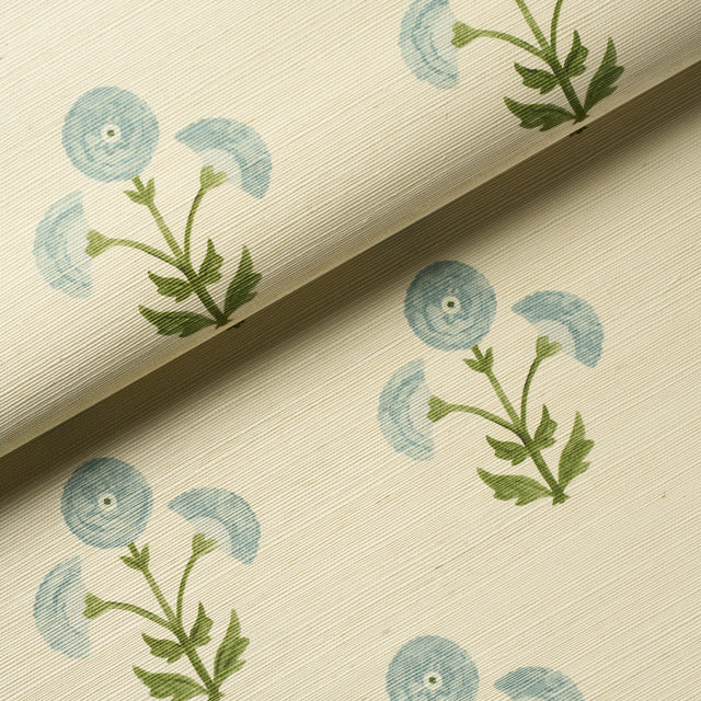 Saranda Flower Sisal Sky by Schumacher Painterly Floral Sisal Wallpaper – Schumacher 5016671