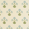 Saranda Flower Sisal wallpaper in sky blue with stylized floral pattern on textured sisal, by Schumacher.