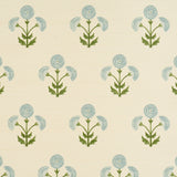 Saranda Flower Sisal wallpaper in sky blue with stylized floral pattern on textured sisal, by Schumacher.