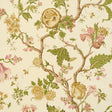 Josephine Sisal wallpaper in Citron by Schumacher, featuring a midscale tree of life pattern with stylized flowers on a textured sisal background.