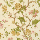 Josephine Sisal wallpaper in Citron by Schumacher, featuring a midscale tree of life pattern with stylized flowers on a textured sisal background.