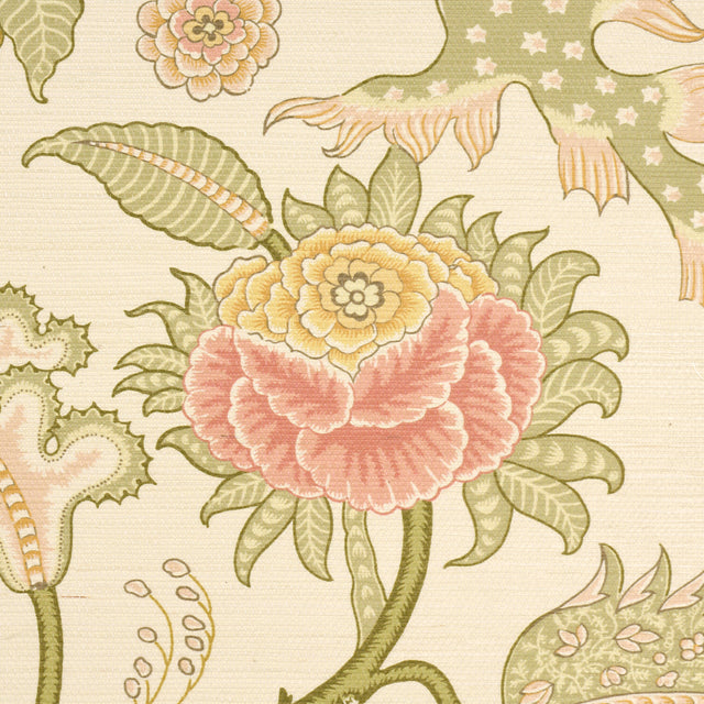 Sinhala Sisal Pink & Green by Schumacher Traditional Floral Wallcovering – Schumacher 5016690