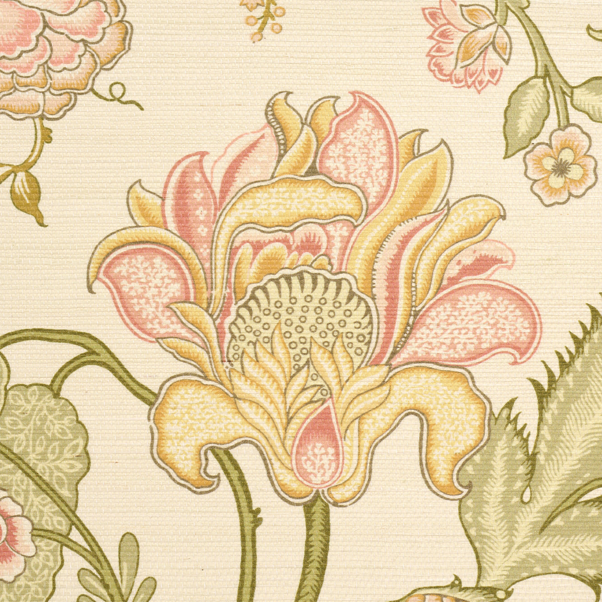 Sinhala Sisal Pink & Green by Schumacher Traditional Floral Wallcovering – Schumacher 5016690