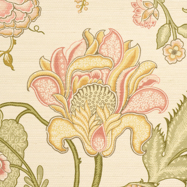 Sinhala Sisal Pink & Green by Schumacher Traditional Floral Wallcovering – Schumacher 5016690