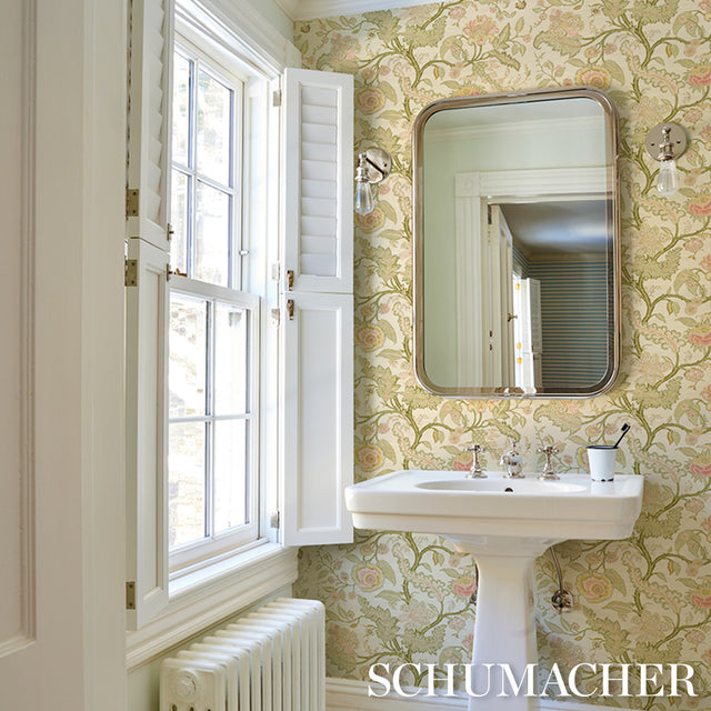 Sinhala Sisal Pink & Green by Schumacher Traditional Floral Wallcovering – Schumacher 5016690
