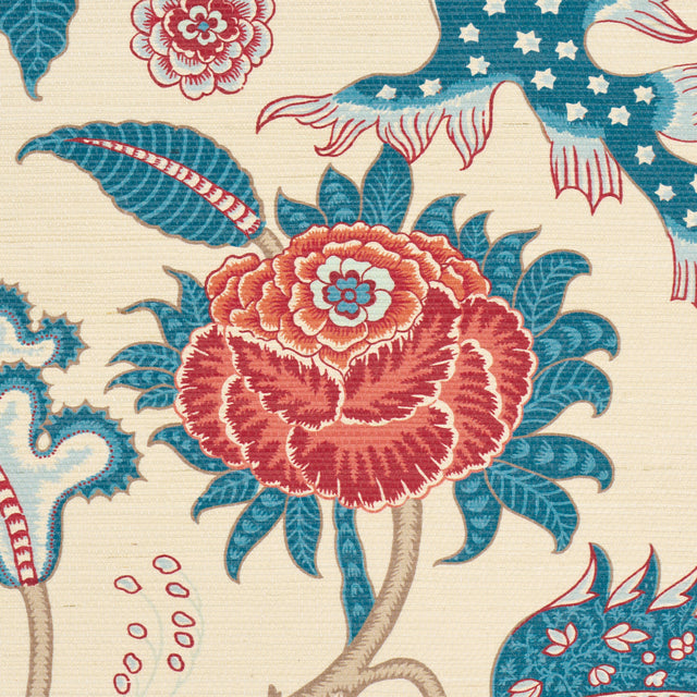 SINHALA SISAL Rouge & Indigo by Schumacher Traditional Tree of Life Wallpaper – Schumacher 5016691