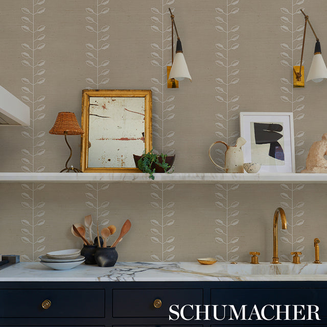 Geo Leaf Sisal Bone & White by Schumacher Textured Woven Wallcovering – Schumacher 5016700