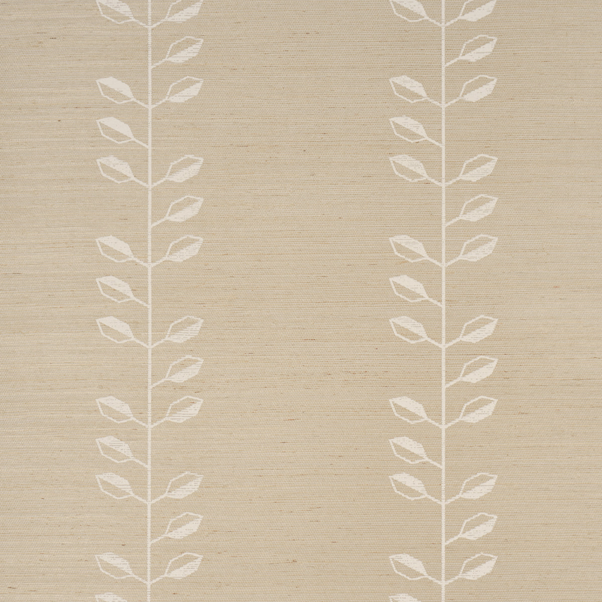 Geo Leaf Sisal wallpaper in bone and white, a hand-printed abstract botanical design on sisal with a linear stripe effect.