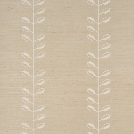 Geo Leaf Sisal wallpaper in bone and white, a hand-printed abstract botanical design on sisal with a linear stripe effect.