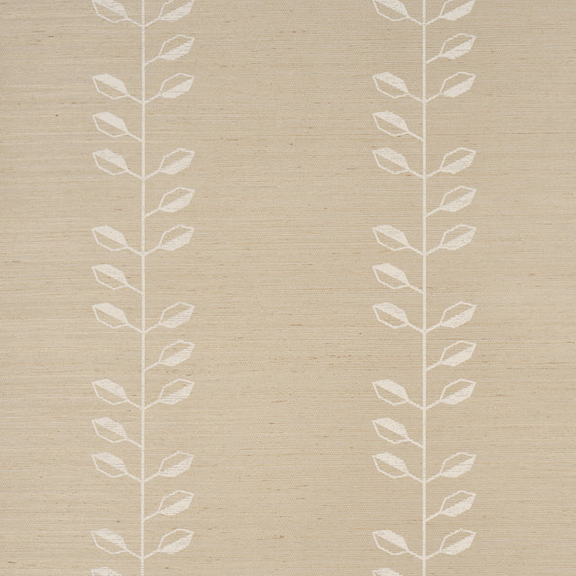 Geo Leaf Sisal wallpaper in bone and white, a hand-printed abstract botanical design on sisal with a linear stripe effect.