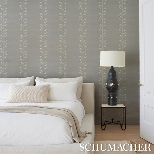Geo Leaf Sisal Mineral & Ivory by Schumacher Textured Botanical Sisal Wallpaper – Schumacher 5016702
