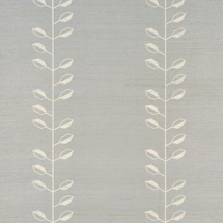 Geo Leaf Sisal wallpaper in Mineral & Ivory by Schumacher, featuring an abstract botanical leaf pattern on a textured sisal background.