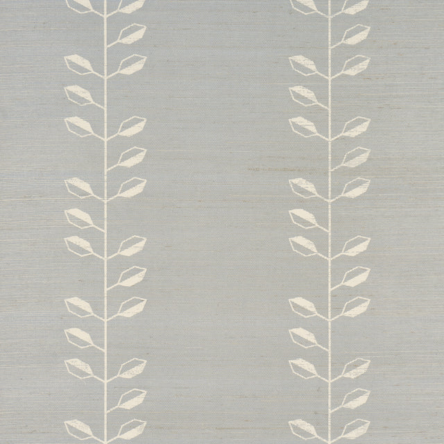 Geo Leaf Sisal wallpaper in Mineral & Ivory by Schumacher, featuring an abstract botanical leaf pattern on a textured sisal background.