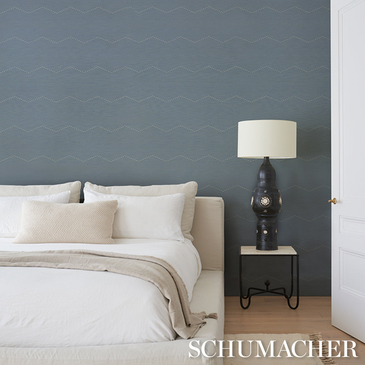 Rivet Stripe Sisal Chambray by Schumacher Art Deco Chevron Sisal Wallpaper – Schumacher 5016710
