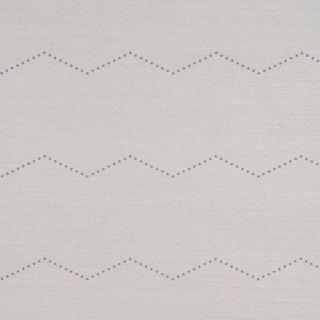 Rivet Stripe Sisal wallpaper in Dove by Schumacher, featuring a horizontal chevron stripe pattern formed by delicate dots on a textured sisal background.