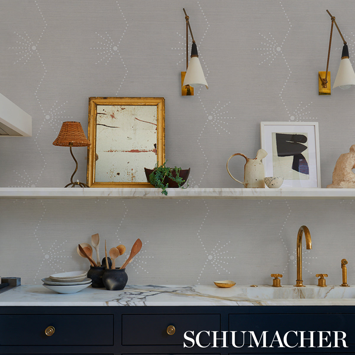 Royère Stripe Sisal Dove by Schumacher Art Deco Stripe Sisal Wallpaper – Schumacher 5016720