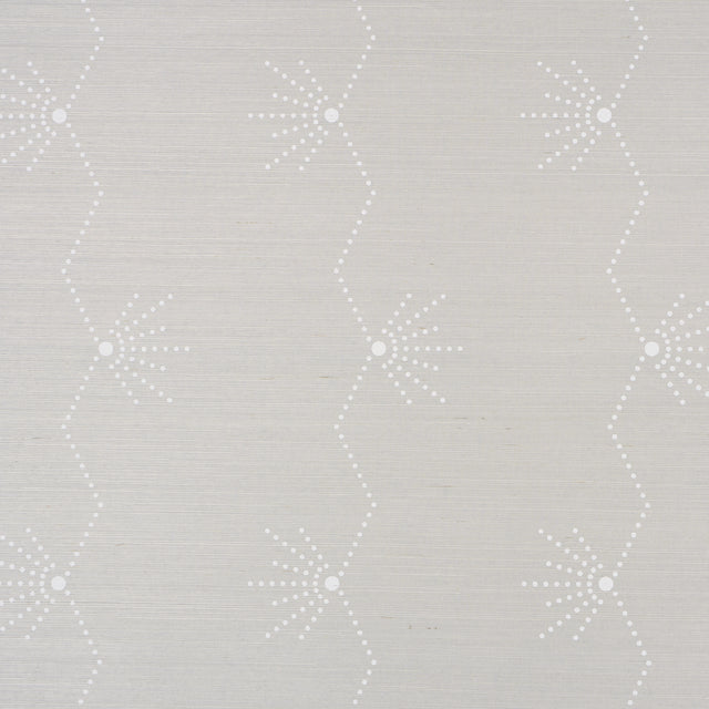 Royère Stripe Sisal wallpaper in Dove by Schumacher, featuring a rhythmic Art Deco-inspired zigzag stripe pattern on sisal.