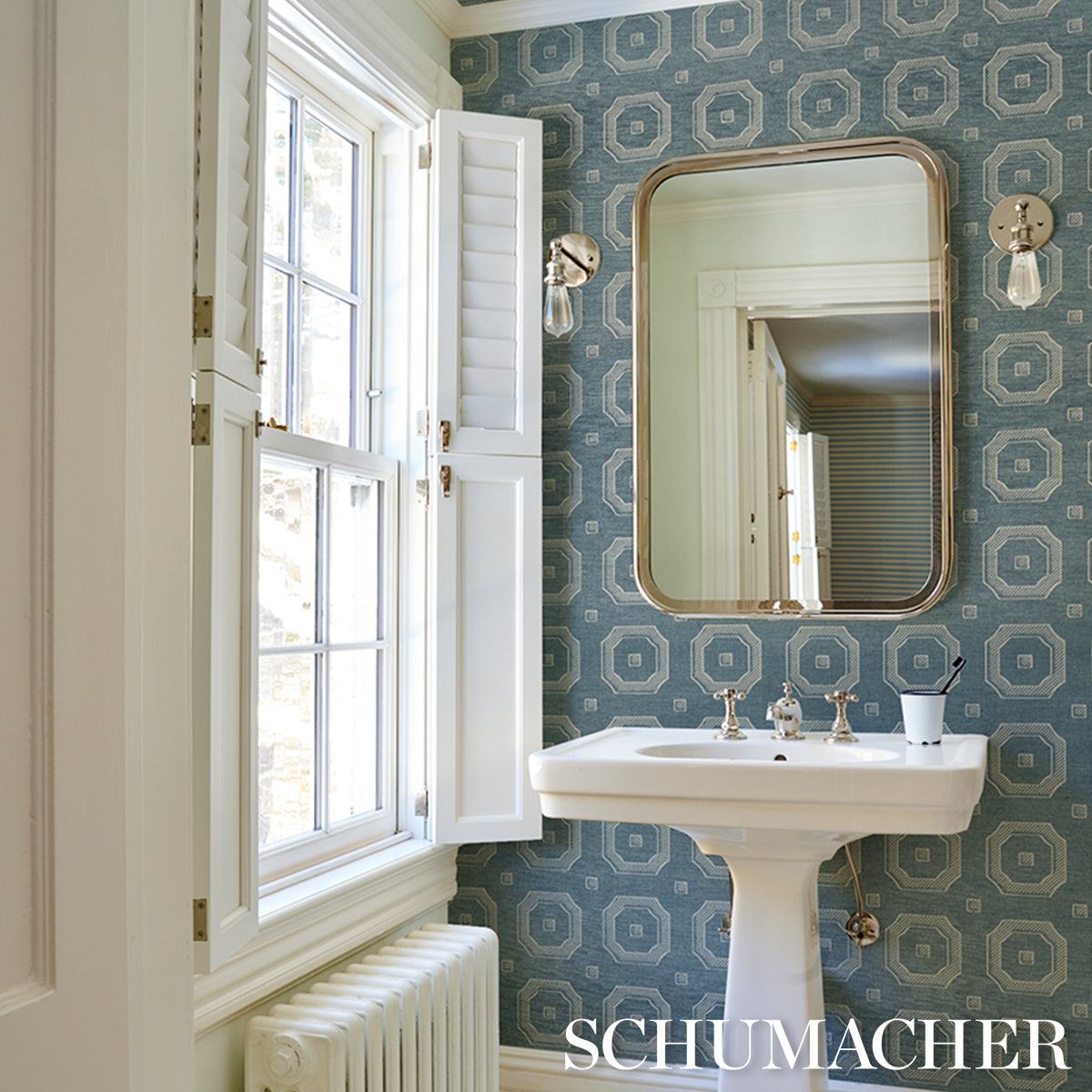 Beveled Frame Sisal Denim by Schumacher Modern Trompe L'oeil Sisal Wallpaper – Schumacher 5016730