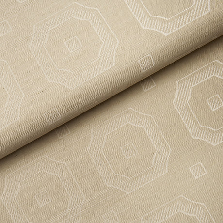 Beveled Frame Sisal wallpaper in Oyster by Schumacher, featuring a modern trompe l'oeil panel motif on textured sisal.